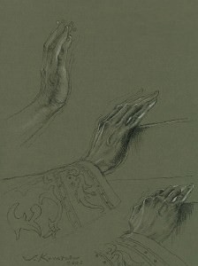 Jesús Nazareno del Paso. Estudio III. Tinta china y lápiz blanco, 43 x 32 cm. 2008